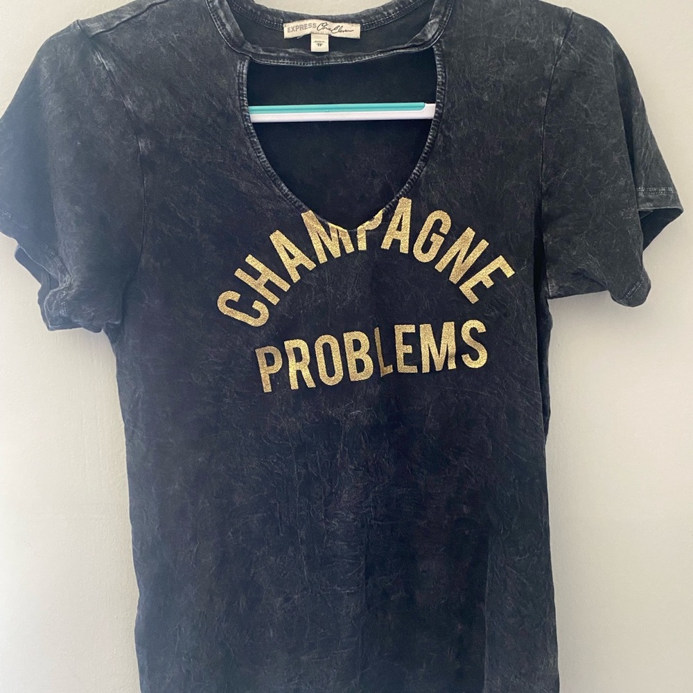 Express One Eleven Black & Gold Champagne Problems Tee Shirt
